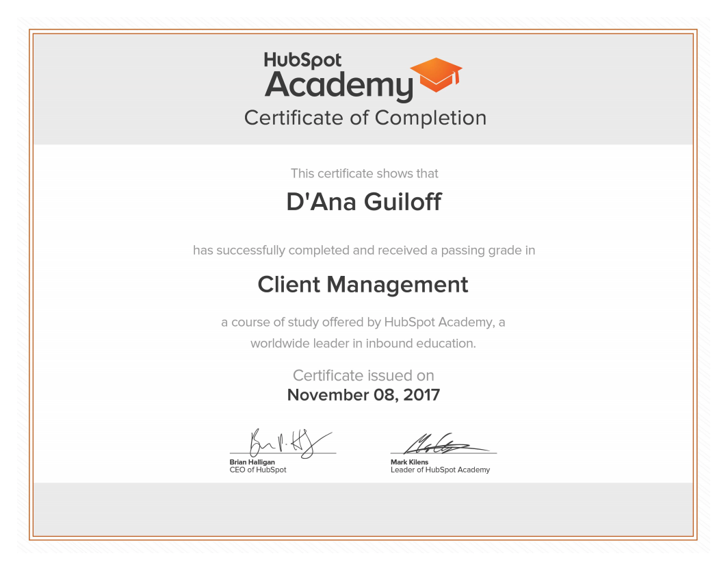 Stratsmark & D'Ana are Certified in Client Management by HubSpot Stratsmark & D'Ana are Certified in Client Management by HubSpot
