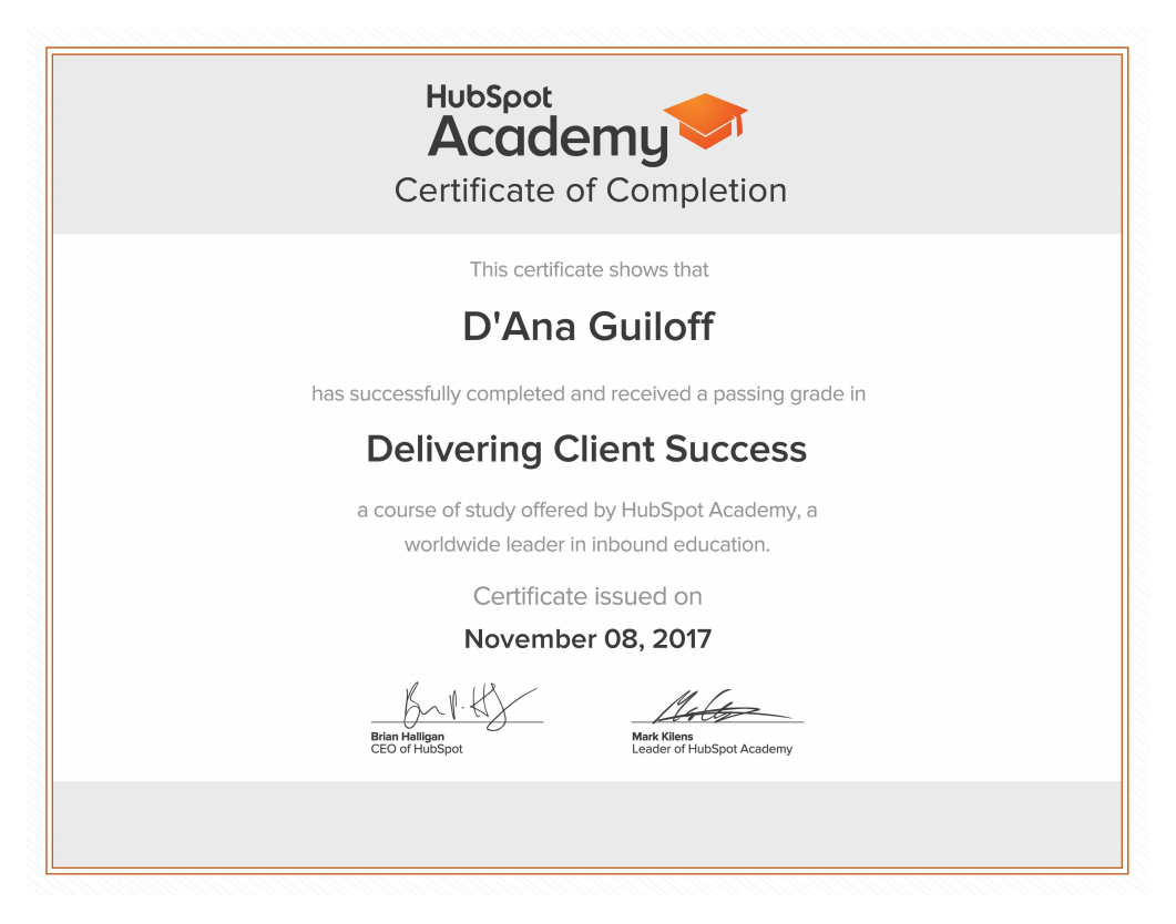 Stratsmark & D'Ana are Certified in Delivering Client Success by HubSpot Stratsmark & D'Ana are Certified in Delivering Client Success by HubSpot